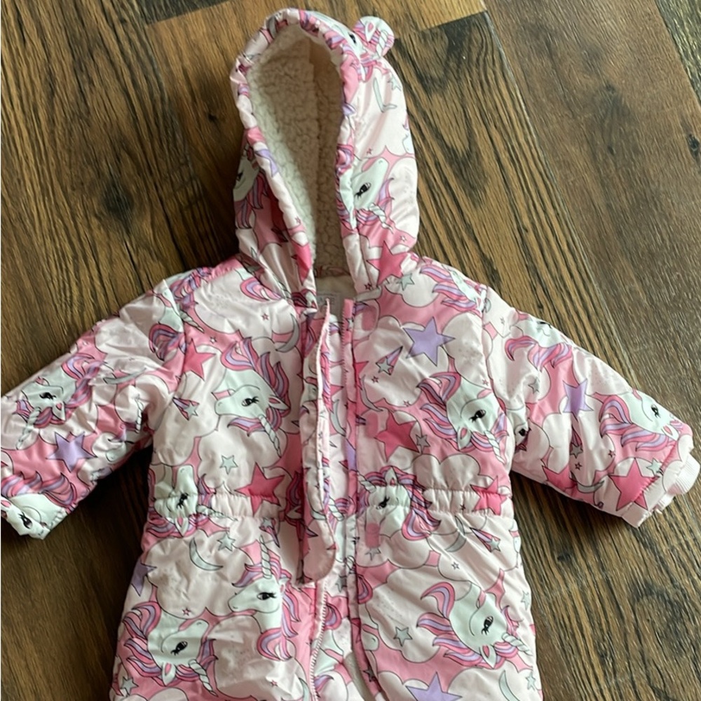9-12mo One Piece Unicorn Snow Suit